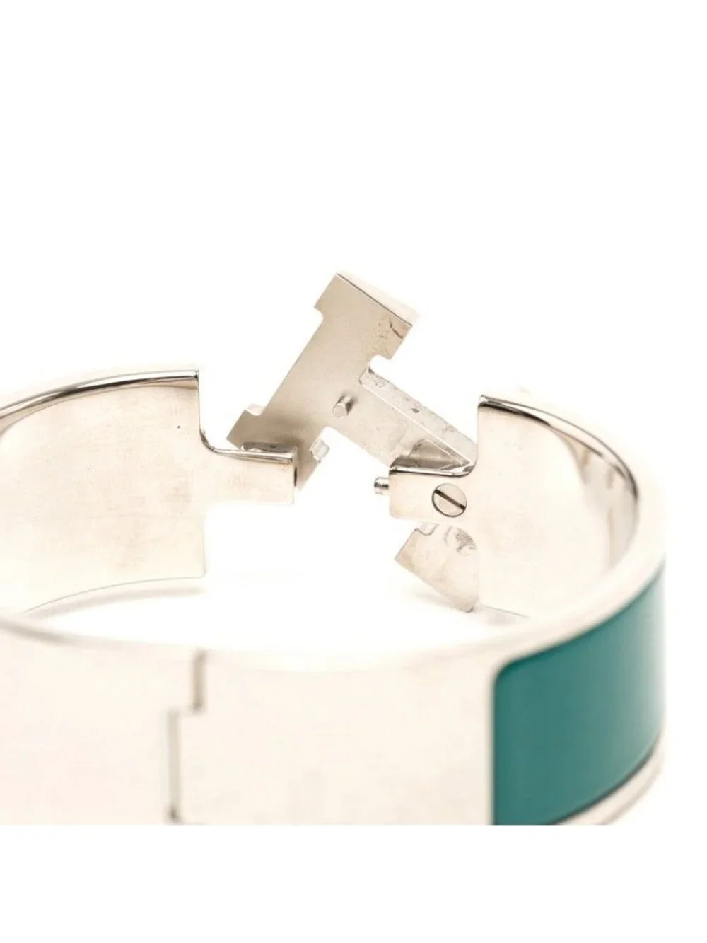 Hermes Clic Clac PM Bangle Silver Green Metal Enamel Bracelet